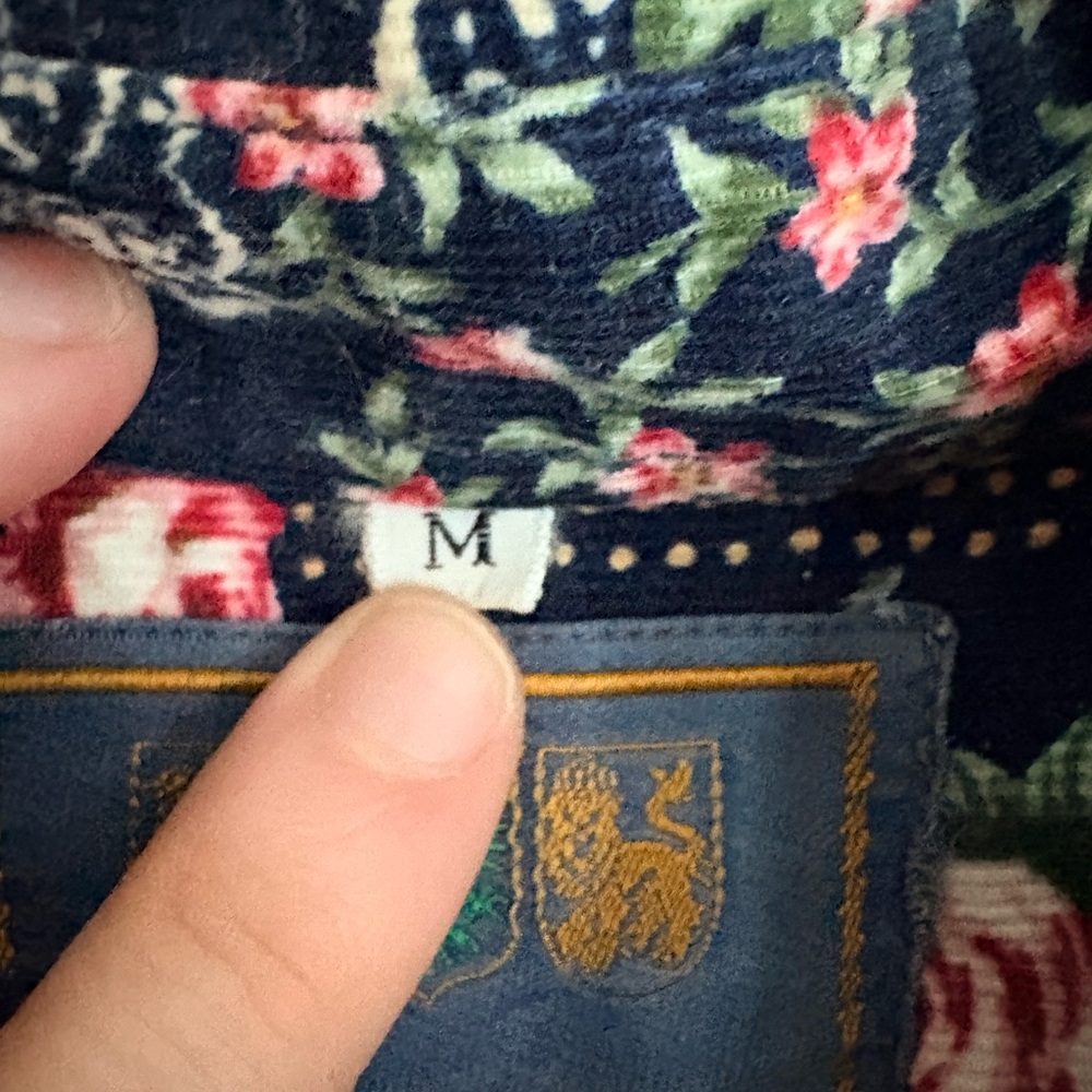 Patchwork Floral Button-Down Shirt - Red, Yellow & Navy - Picture 3 of 5